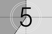 A black and white countdown image with a 5 showing.