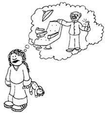 A cartoon drawing of a SKITuations script - Prayers For Courage